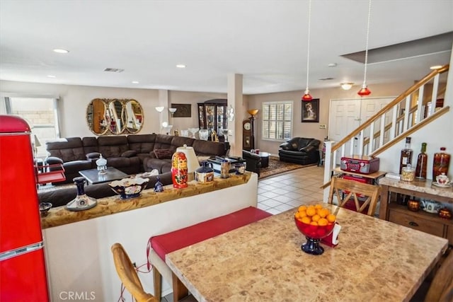 29720 Creekbed Rd, Castaic, CA 91384 - dining space featuring stairway and recessed lighting