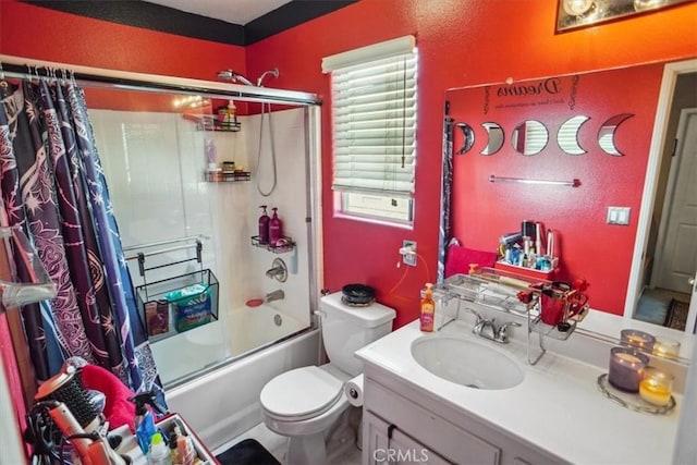 29720 Creekbed Rd, Castaic, CA 91384 - bathroom featuring shower / bath combination with glass door, vanity, healthy amount of natural light, and a textured wall