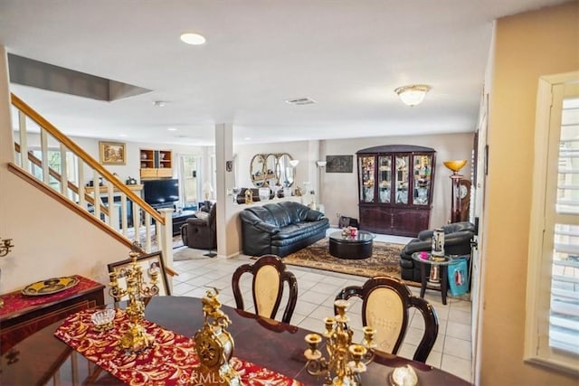 29720 Creekbed Rd, Castaic, CA 91384 - dining space with light tile patterned floors, plenty of natural light, stairway, and recessed lighting