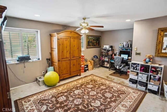 29720 Creekbed Rd, Castaic, CA 91384 - carpeted office with ceiling fan and recessed lighting