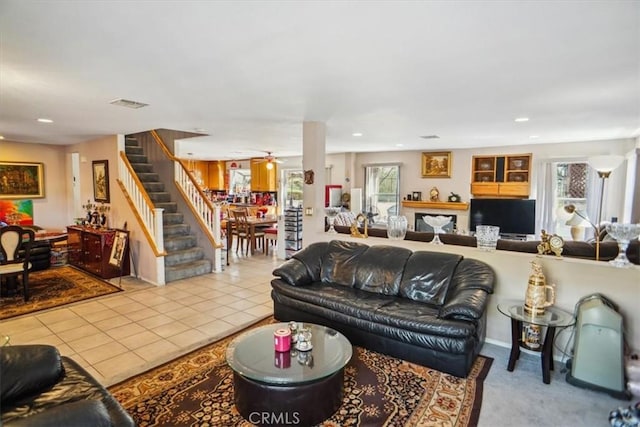 29720 Creekbed Rd, Castaic, CA 91384 - living area featuring stairway, plenty of natural light, tile patterned flooring, and recessed lighting