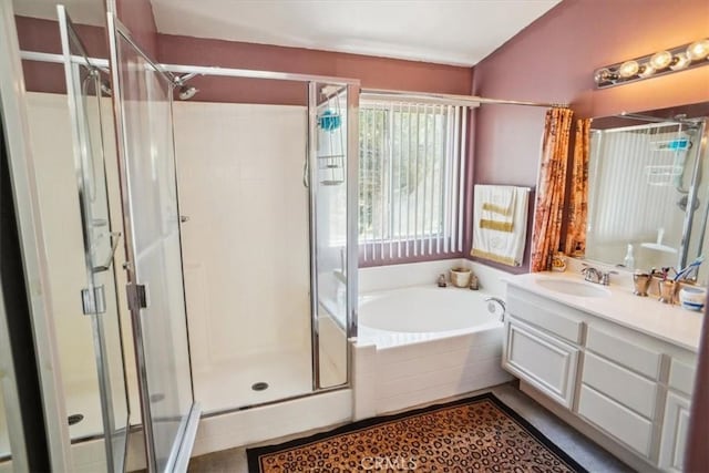29720 Creekbed Rd, Castaic, CA 91384 - full bath featuring a stall shower, vanity, and a garden tub