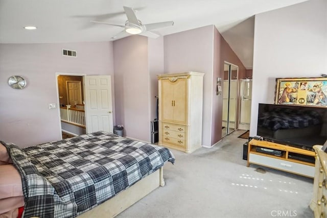 29720 Creekbed Rd, Castaic, CA 91384 - carpeted bedroom with vaulted ceiling and ceiling fan