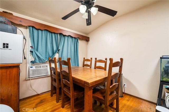 950 E Yale St, Ontario, CA 91764 - dining room featuring wood finished floors, lofted ceiling, cooling unit, and a ceiling fan