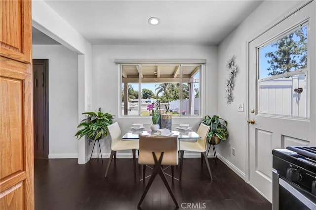 17106 Donmetz St, Granada Hills, CA 91344 - dining room featuring dark wood-style flooring and recessed lighting