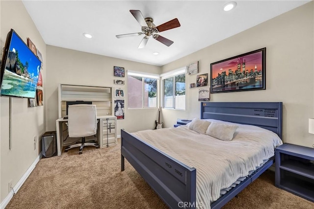 17106 Donmetz St, Granada Hills, CA 91344 - bedroom with carpet flooring, recessed lighting, an office area, and a ceiling fan