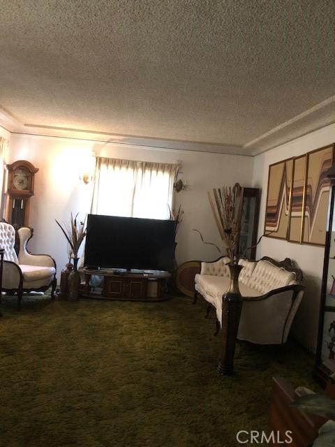 844 W 74th St, Los Angeles, CA 90044 - living area with a textured ceiling and dark carpet