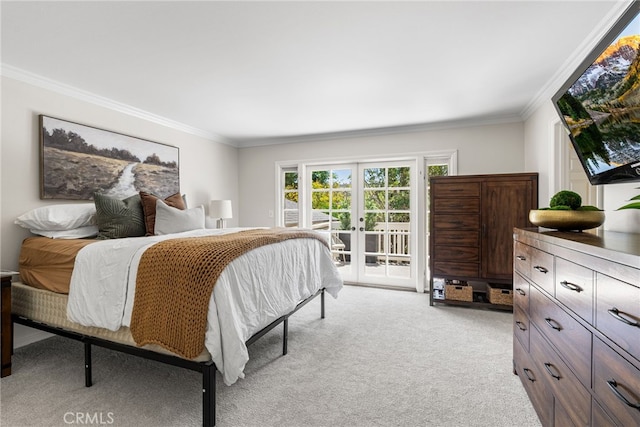 11212 Brunswick Way N, Tustin, CA 92705 - bedroom with access to outside, light colored carpet, crown molding, and french doors