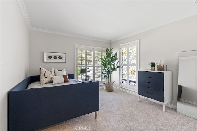 11212 Brunswick Way N, Tustin, CA 92705 - bedroom featuring ornamental molding and light carpet