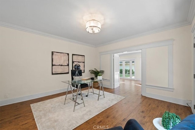 268 S Norton Ave, Los Angeles, CA 90004 - home office featuring ornamental molding, dark wood-style flooring, and a chandelier