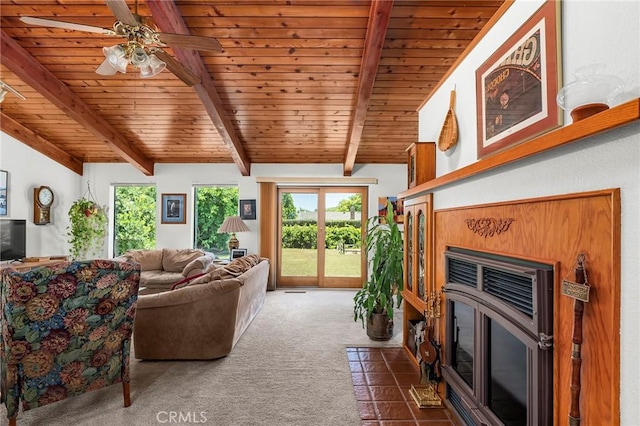 512 S Crawford Ave, Willows, CA 95988 - living area with wood ceiling, plenty of natural light, carpet floors, and ceiling fan