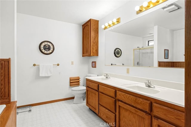512 S Crawford Ave, Willows, CA 95988 - bathroom featuring a shower with door, double vanity, and tile patterned floors