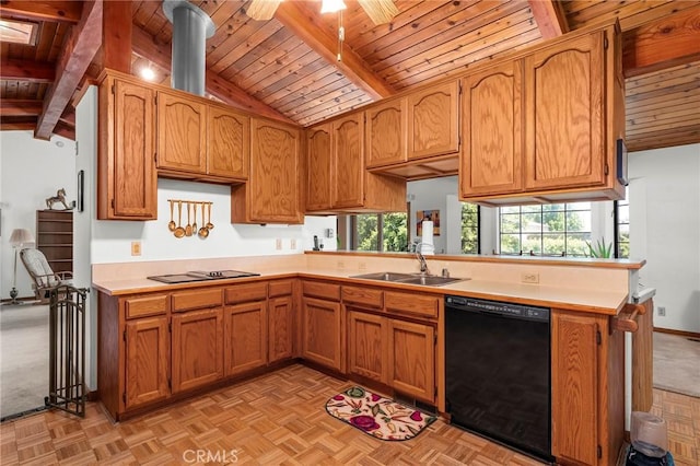 512 S Crawford Ave, Willows, CA 95988 - kitchen with black appliances, wooden ceiling, light countertops, and brown cabinets
