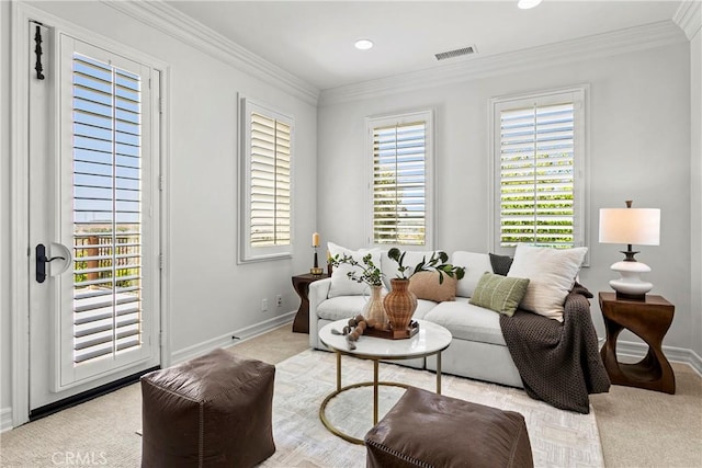 7 Kent Ct, Ladera Ranch, CA 92694 - carpeted living area with ornamental molding and recessed lighting