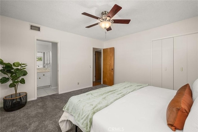 12751 9th St, Garden Grove, CA 92840 - bedroom featuring a closet, carpet flooring, connected bathroom, and ceiling fan