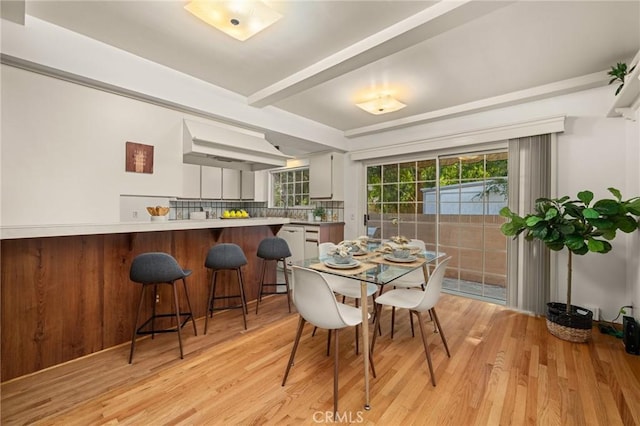 12751 9th St, Garden Grove, CA 92840 - dining room featuring light wood finished floors and beamed ceiling