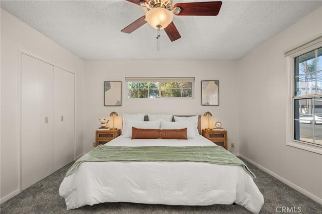 12751 9th St, Garden Grove, CA 92840 - bedroom with carpet floors, a textured ceiling, a closet, and a ceiling fan