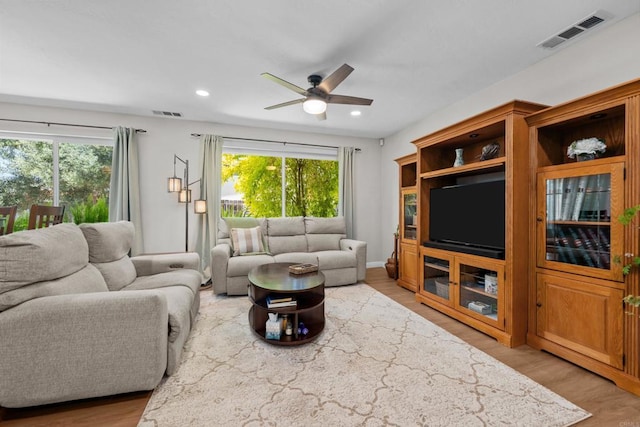 764 Barsby St, Vista, CA 92084 - living room featuring a ceiling fan, light wood-style flooring, and recessed lighting