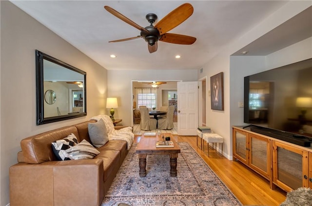 430 N Canyon Blvd, Monrovia, CA 91016 - living area featuring a ceiling fan, light wood-style flooring, and recessed lighting