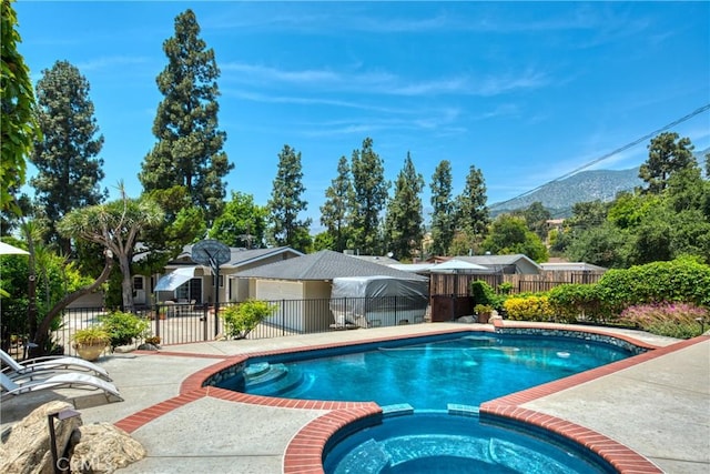 430 N Canyon Blvd, Monrovia, CA 91016 - view of pool with a mountain view, a pool with connected hot tub, and a patio