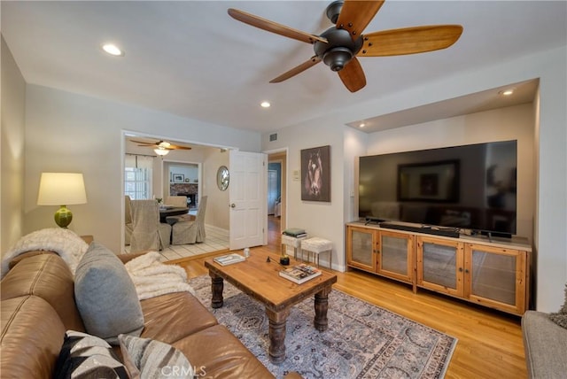 430 N Canyon Blvd, Monrovia, CA 91016 - living area with ceiling fan, light wood-style flooring, and recessed lighting