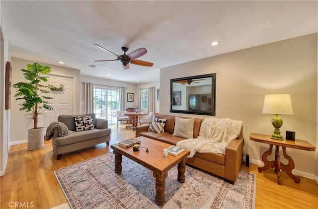 430 N Canyon Blvd, Monrovia, CA 91016 - living room featuring ceiling fan, light wood-type flooring, and recessed lighting