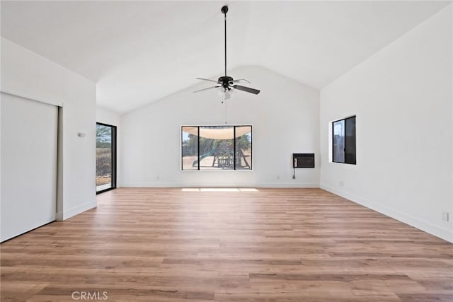 18085 Golden Leaf Ln, Riverside, CA 92504 - unfurnished room featuring plenty of natural light, a ceiling fan, light wood-type flooring, and high vaulted ceiling