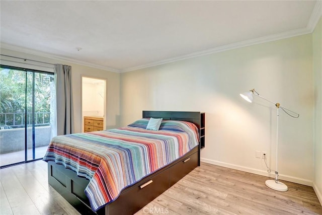 550 Orange Ave Unit 212, Long Beach, CA 90802 - bedroom with access to outside, light wood-type flooring, and crown molding