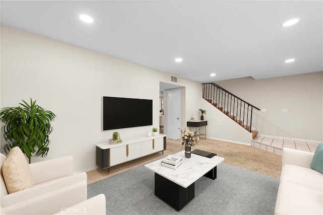 4690 Larwin Ave, Cypress, CA 90630 - carpeted living room with stairway and recessed lighting