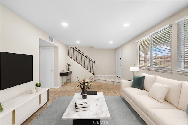 4690 Larwin Ave, Cypress, CA 90630 - carpeted living area with stairway and recessed lighting