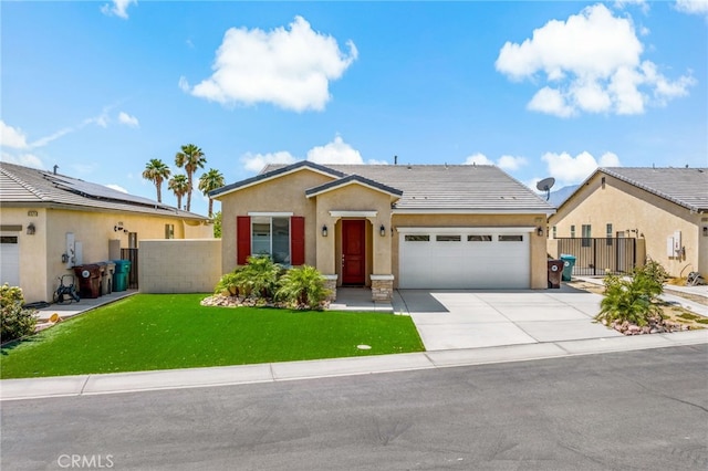 81361 Monet Ct, Indio, CA 92201 - ranch-style house featuring an attached garage, stucco siding, driveway, and a tiled roof