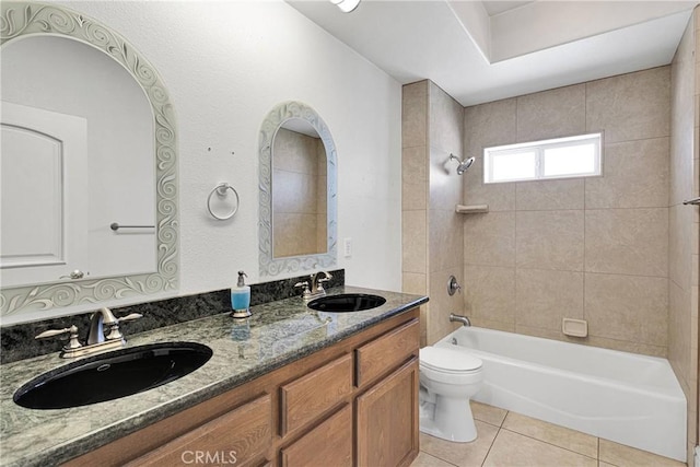 6643 Avenal St, Phelan, CA 92371 - bathroom featuring double vanity, tile patterned flooring, and washtub / shower combination