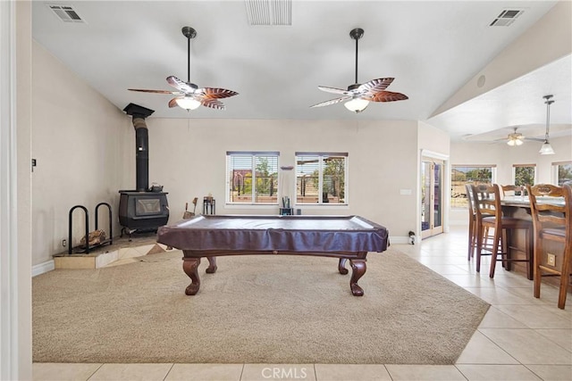 6643 Avenal St, Phelan, CA 92371 - rec room featuring plenty of natural light, light tile patterned floors, a ceiling fan, and lofted ceiling