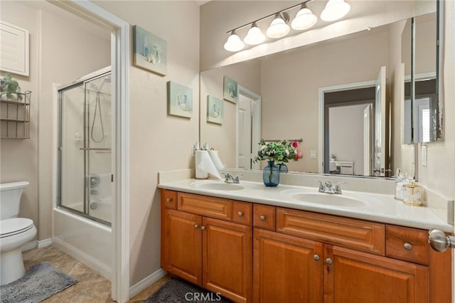 30355 Lamplighter Ln, Menifee, CA 92584 - bathroom with double vanity, tile patterned flooring, and shower / bath combination with glass door