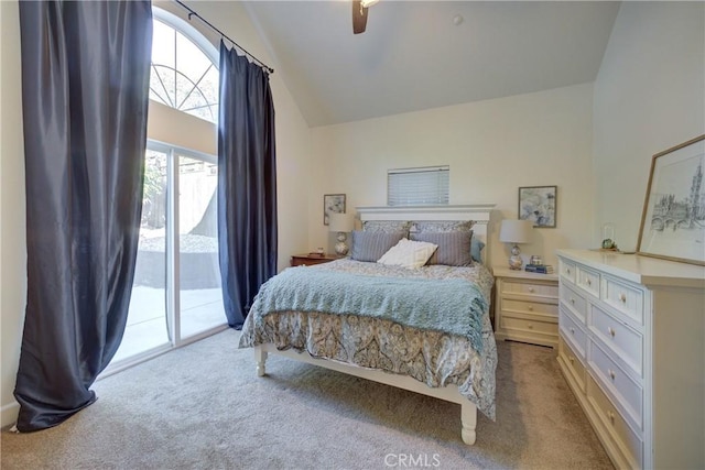 1910 Fixlini St, San Luis Obispo, CA 93401 - carpeted bedroom with access to exterior, vaulted ceiling, and ceiling fan