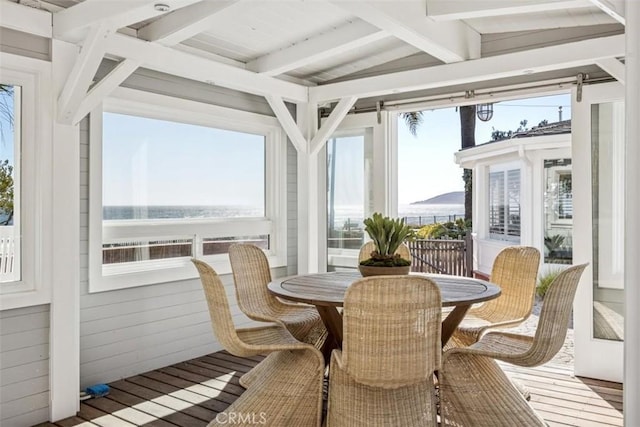 1780 Ocean Blvd, Pismo Beach, CA 93449 - sunroom featuring wood walls and a wooden deck