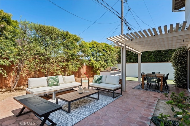 414 Faye Ln, Redondo Beach, CA 90277 - fenced backyard featuring an outdoor hangout area, a pergola, and a patio