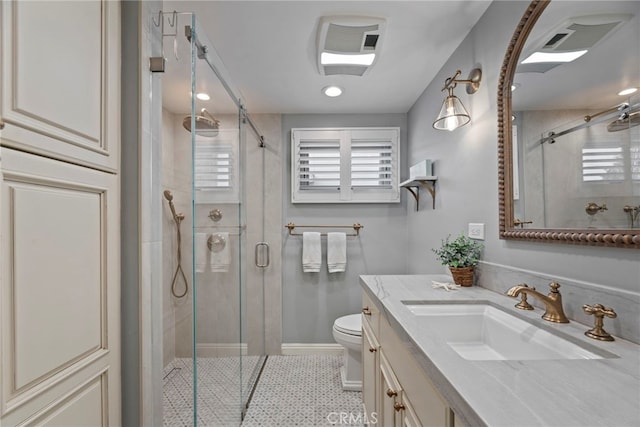 414 Faye Ln, Redondo Beach, CA 90277 - full bathroom with vanity, a shower stall, and recessed lighting