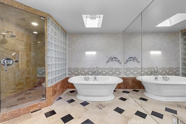 79 Dapplegray Ln, Rolling Hills Estates, CA 90274 - bathroom featuring tile walls, a tile shower, and a soaking tub