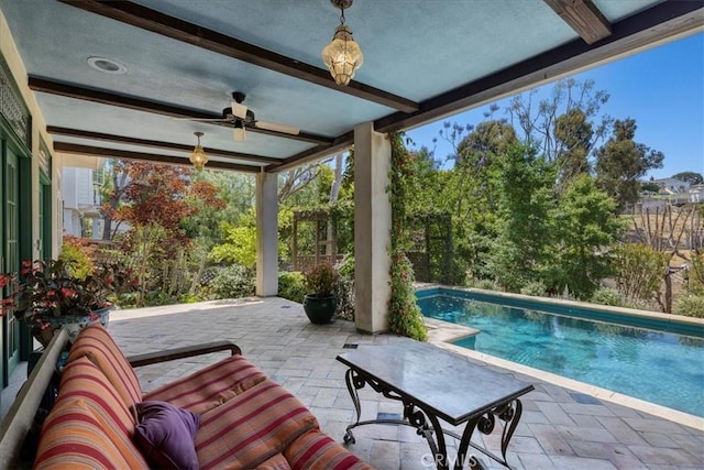 79 Dapplegray Ln, Rolling Hills Estates, CA 90274 - view of patio / terrace featuring a ceiling fan and an outdoor pool