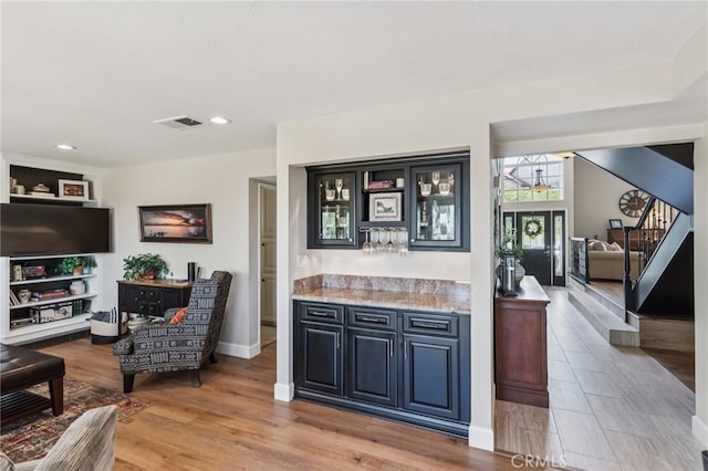 27201 Via Aurora, Mission Viejo, CA 92691 - indoor dry bar with stairs, recessed lighting, and light wood finished floors