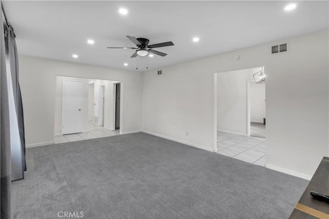 17790 Merrill Ave, Fontana, CA 92335 - empty room featuring recessed lighting, a ceiling fan, light tile patterned flooring, and light colored carpet