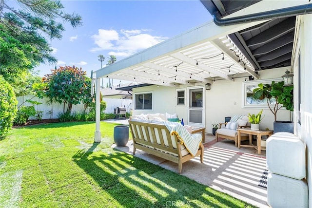 1915 Mariners Dr, Newport Beach, CA 92660 - fenced backyard featuring outdoor lounge area, a pergola, and a patio