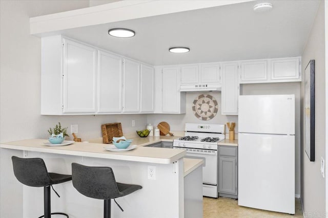 6684 Corte Maria, Carlsbad, CA 92009 - kitchen with white appliances, under cabinet range hood, a peninsula, light countertops, and a kitchen bar