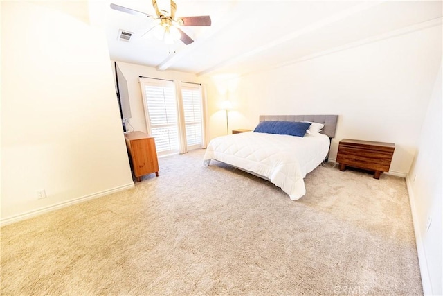 13685 Hidden Valley Rd, Victorville, CA 92395 - carpeted bedroom featuring beamed ceiling and ceiling fan