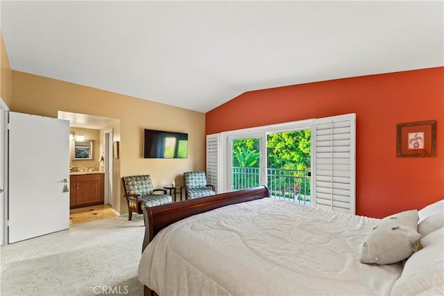 24236 Via, San Clemente, Mission Viejo, CA 92692 - bedroom with vaulted ceiling, light colored carpet, and ensuite bathroom