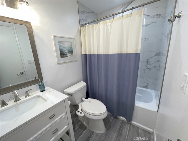 9749 Reseda Blvd Unit 13, Northridge, CA 91324 - full bathroom featuring vanity, shower / tub combo with curtain, and wood finished floors