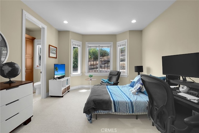 15841 Aurora Crest Dr, Whittier, CA 90605 - bedroom featuring carpet flooring, recessed lighting, an office area, and connected bathroom