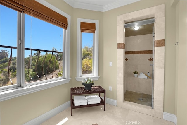 15841 Aurora Crest Dr, Whittier, CA 90605 - full bath featuring tiled shower and crown molding