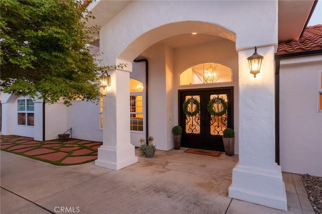 395 Mesa Rd, Nipomo, CA 93444 - entrance to property featuring stucco siding, french doors, and a tiled roof